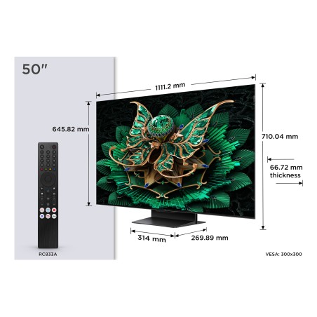 TCL 50C7K 50" 4K UHD TV - Stunning 2160p Display with Sleek Brushed Aluminum Design - Elevate Your Viewing Experience!